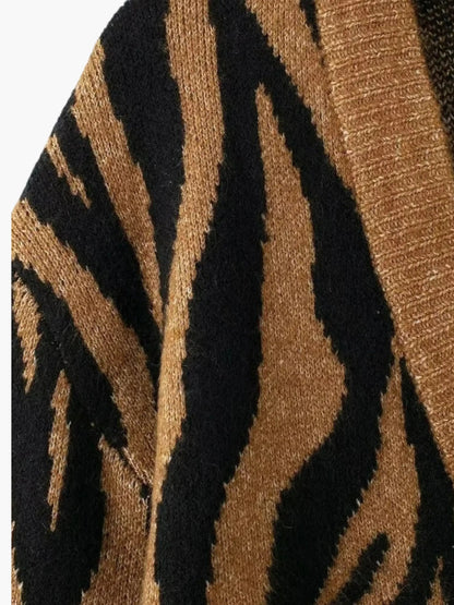 Damen Zebra Strickpullover Streifenmuster