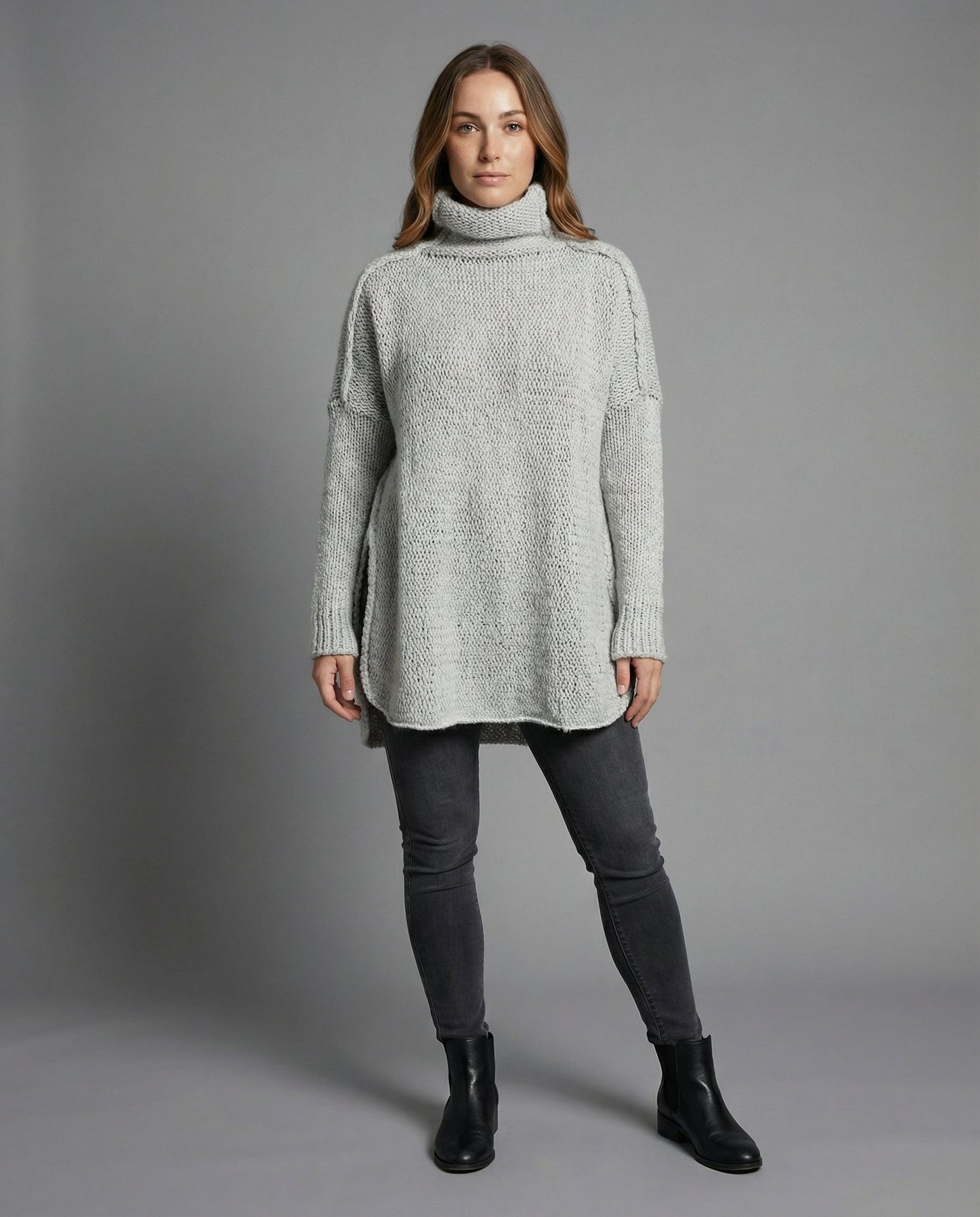 Langer Damen Strickpullover Weich Beige