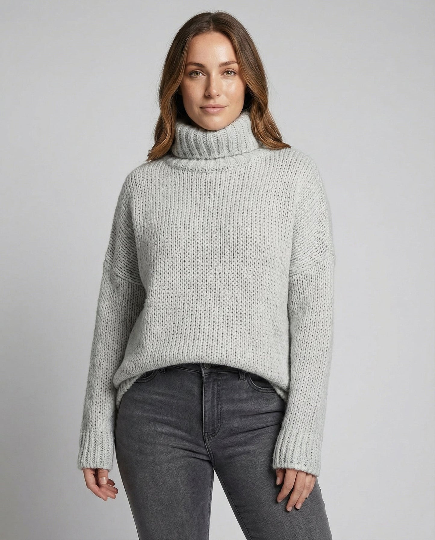 Langer Damen Strickpullover Weich Beige - Eveloria