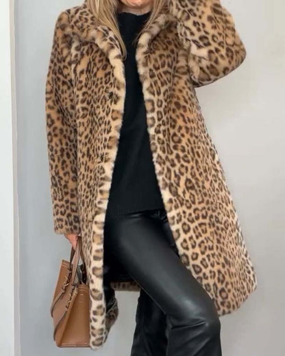 Damenmantel Leopardenmuster Weich Schwarz - Eveloria