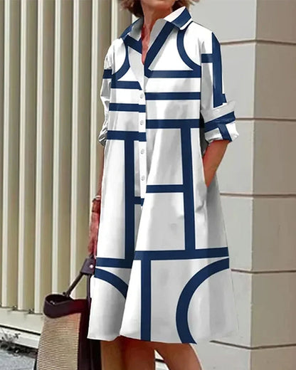 Eveloria Damenkleid Geometrischer Druck Mit Taschen