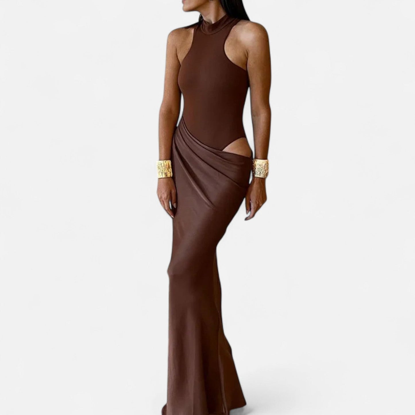 Damen Maxikleid Neckholder Cut-Out Kleid