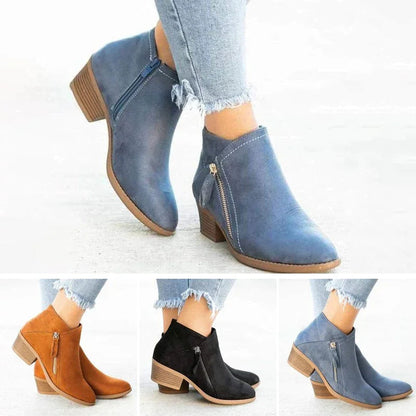 Eveloria Damen Knöchelstiefel Wildleder Bequem Niedriger Absatz