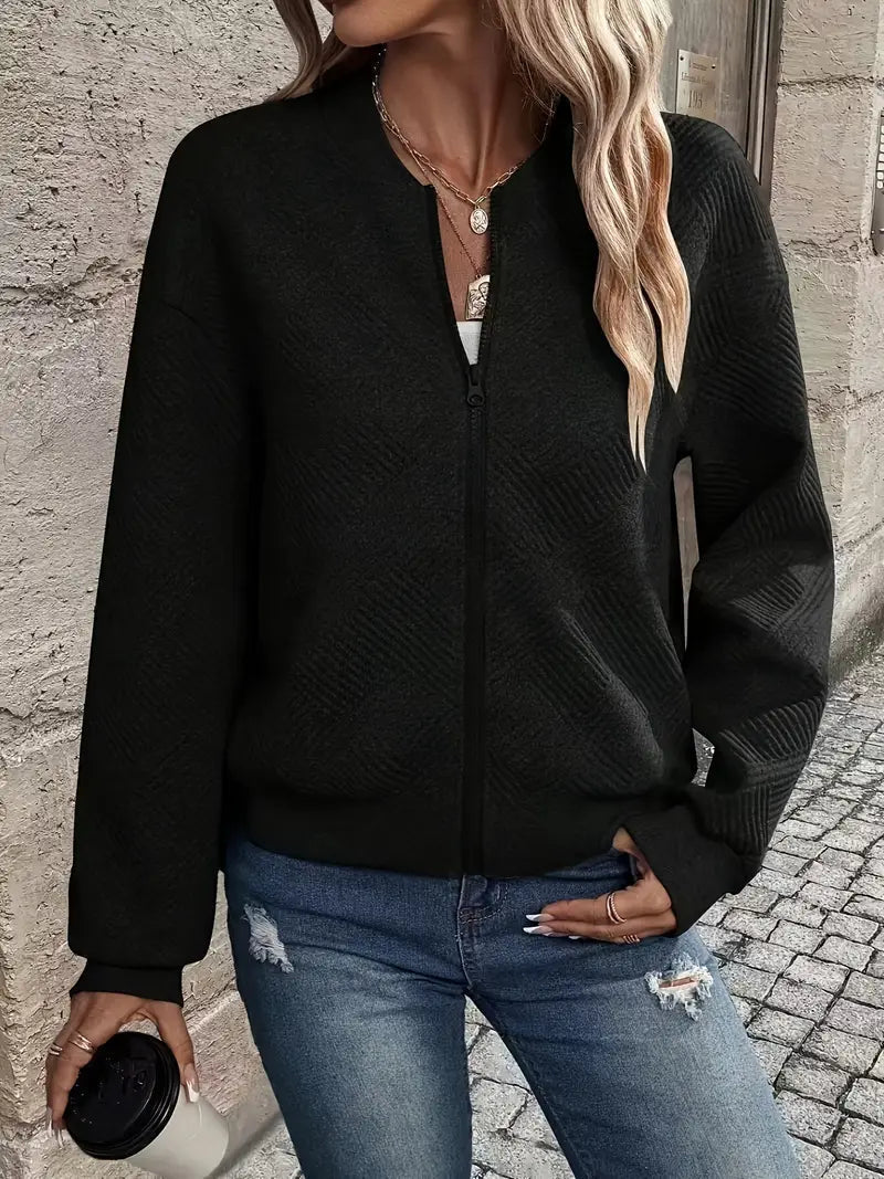 Damen Strickjacke Reißverschluss Struktur
