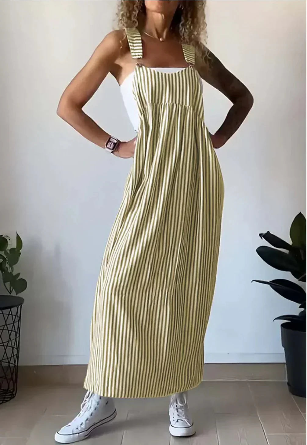 Eveloria Damen Leichtes Latzkleid Streifen