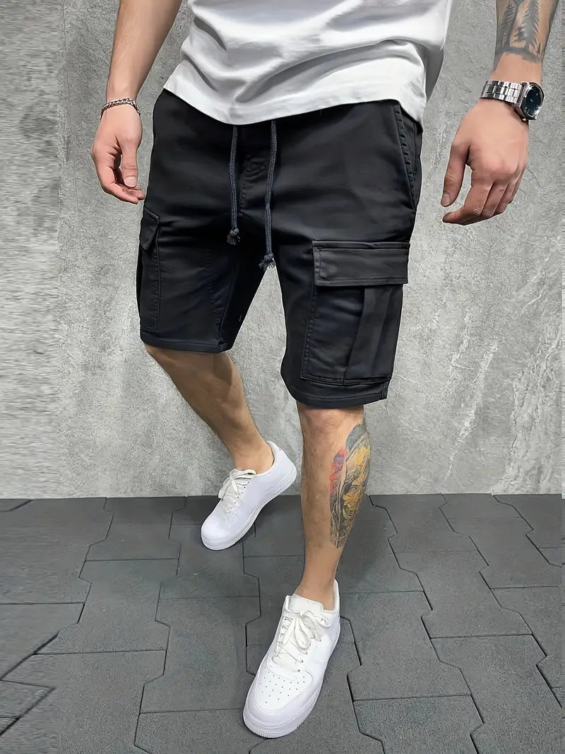 Herren Cargo Shorts Kordelzug Utility Taschen Beige