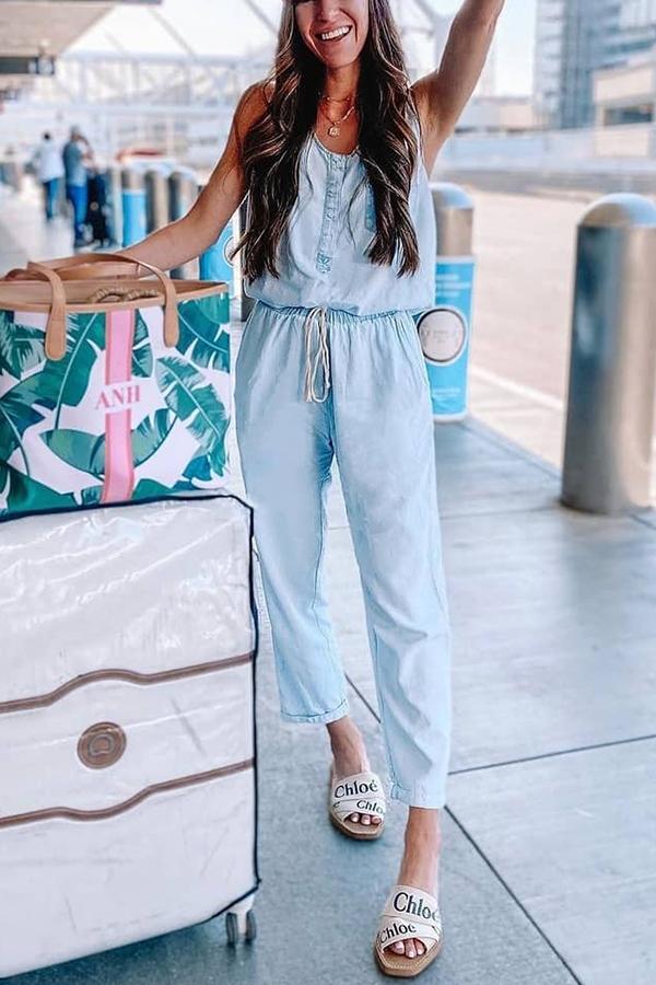Eveloria Damen Denim Jumpsuit Blau - Eveloria