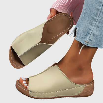Damen Keilabsatz-Sandalen Offen Slip-On Leder