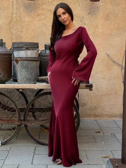 Damen Abendkleid Maxikleid Figurbetont Lange Ärmel
