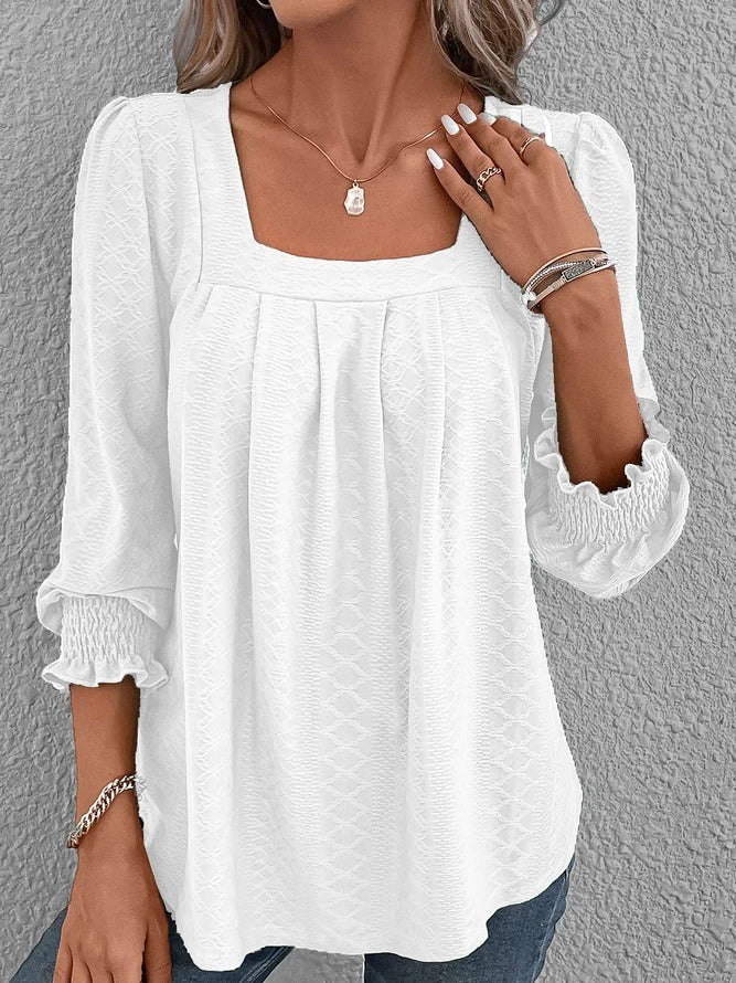 Damen Baumwollbluse Eckiger Ausschnitt