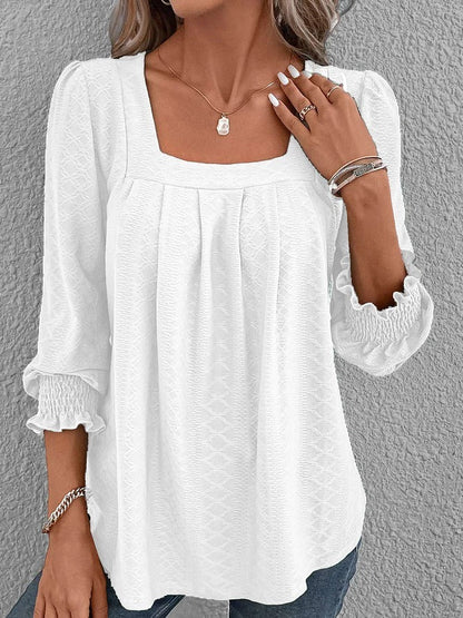 Damen Baumwollbluse Eckiger Ausschnitt