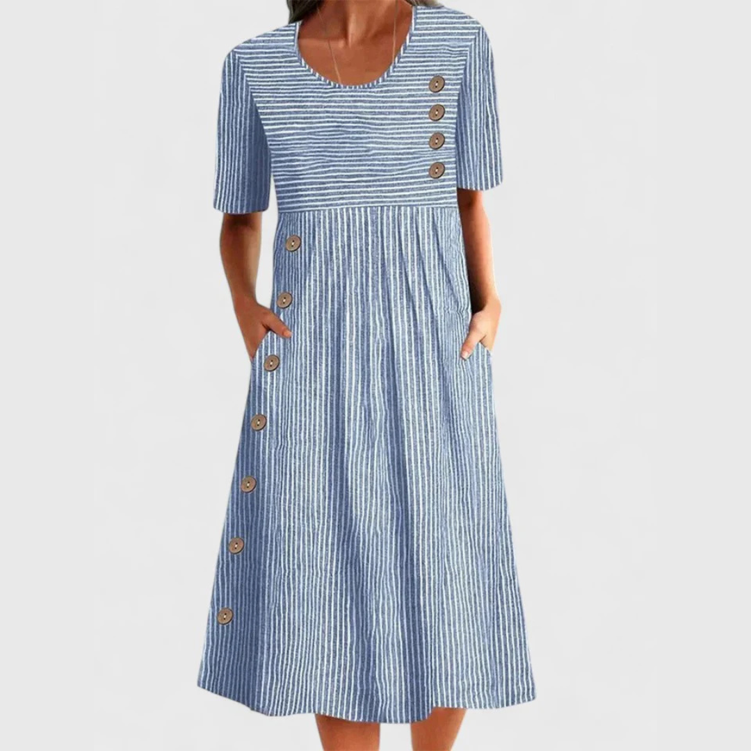Damen Midikleid A-Linie Baumwolle Streifen - Eveloria