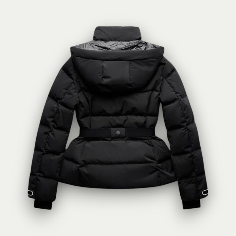 Damen Winterjacke Schwarz Gefüttert Mit Gürtel - Eveloria