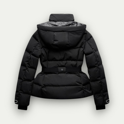Damen Winterjacke Schwarz Gefüttert Mit Gürtel - Eveloria