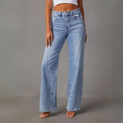 Damen High-Rise Denim Jeans Weite Beine Blau
