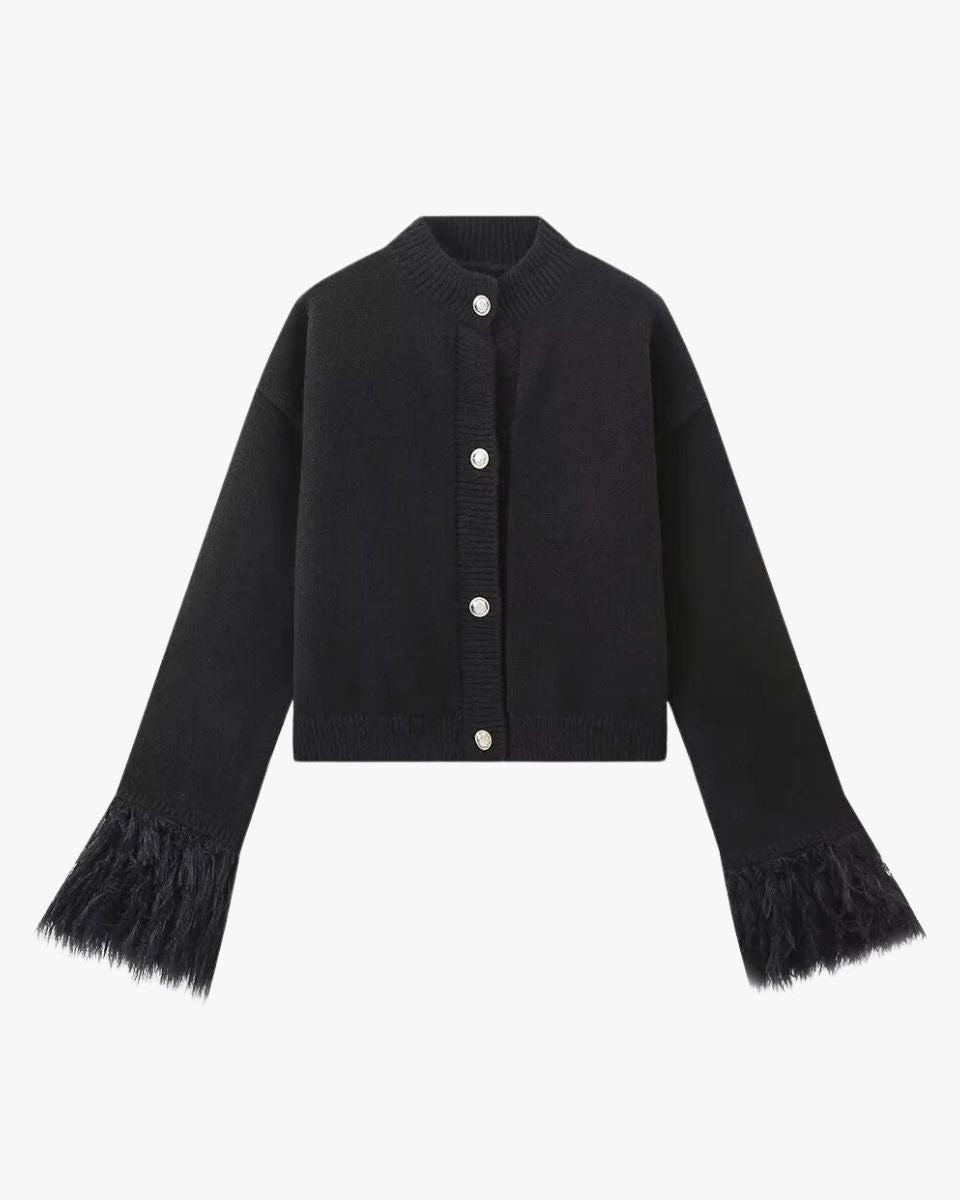 Damen Strickjacke Knöpfe Federärmel