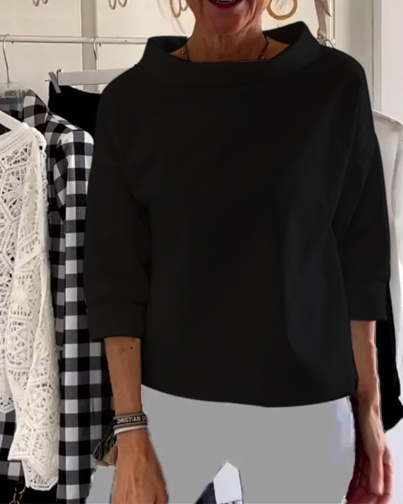 Damen Bluse Wasserfallausschnitt 3/4-Ärmel Lässig