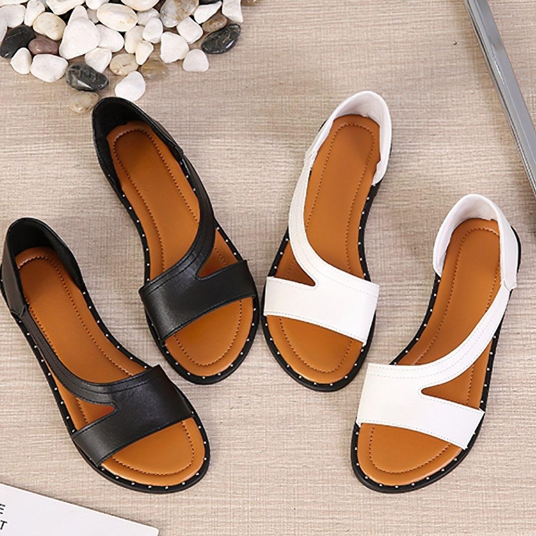 Damen Sommer-Sandalen Offene Spitze Geschlossene Ferse Flach Beige