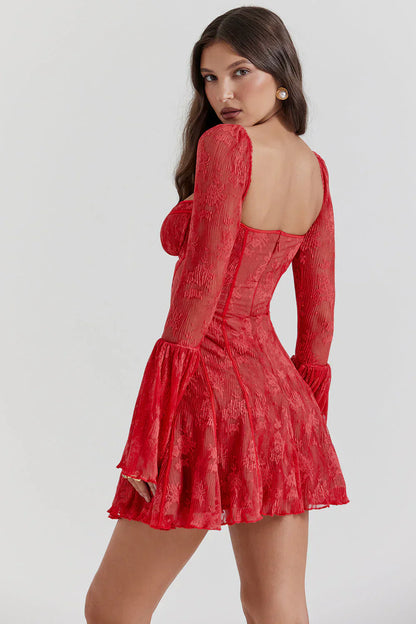 Damen Abendkleid Mini Langärmelig