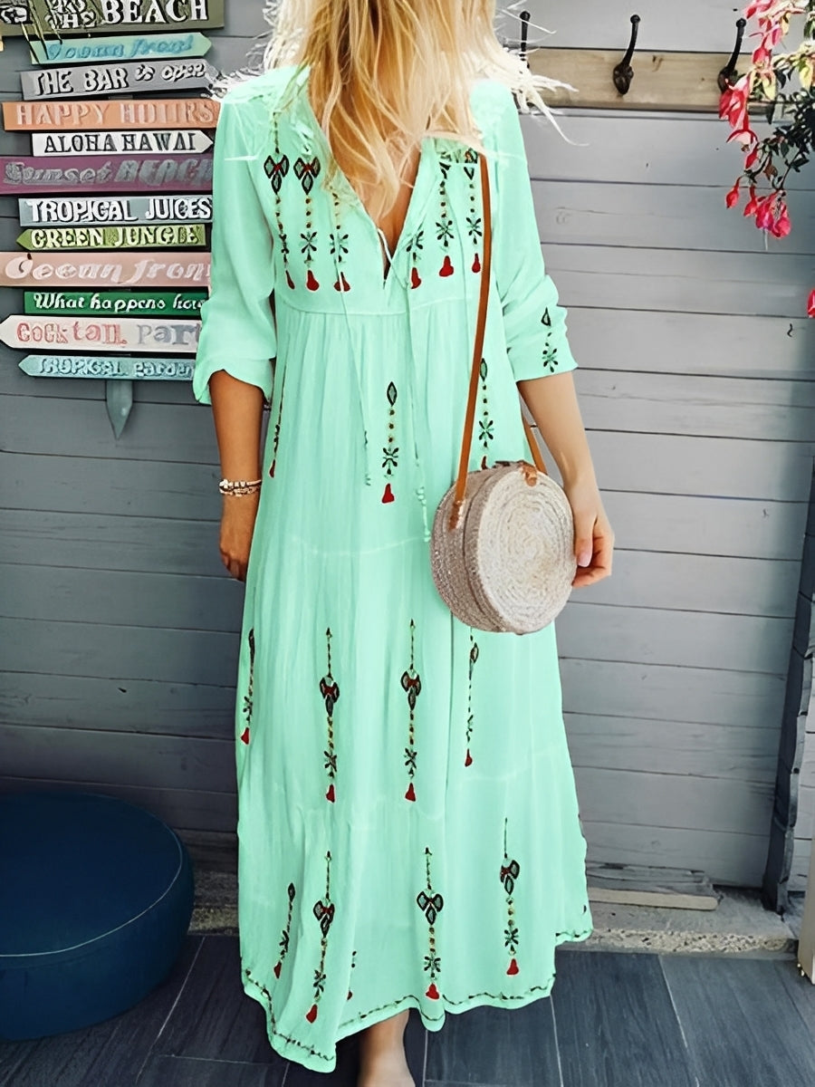 Damen Sommerkleid V-Ausschnitt Blumenmuster Leicht
