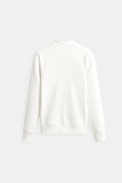 Herren Feinripp Langarmshirt Minimalistisch Weiß