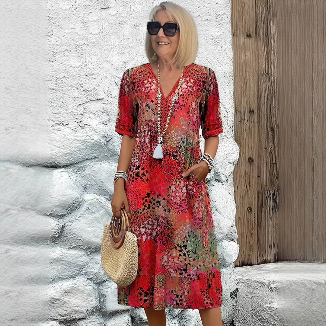 Damen Sommerkleid Blumenmuster Leicht Baumwolle Mehrfarbig