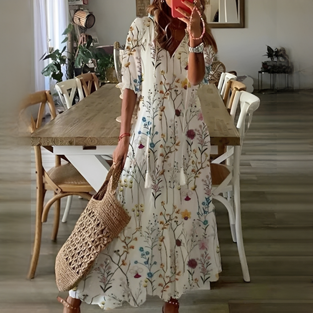 Damen Sommerkleid Elegantes Leichtes Kleid Luftig Weiss