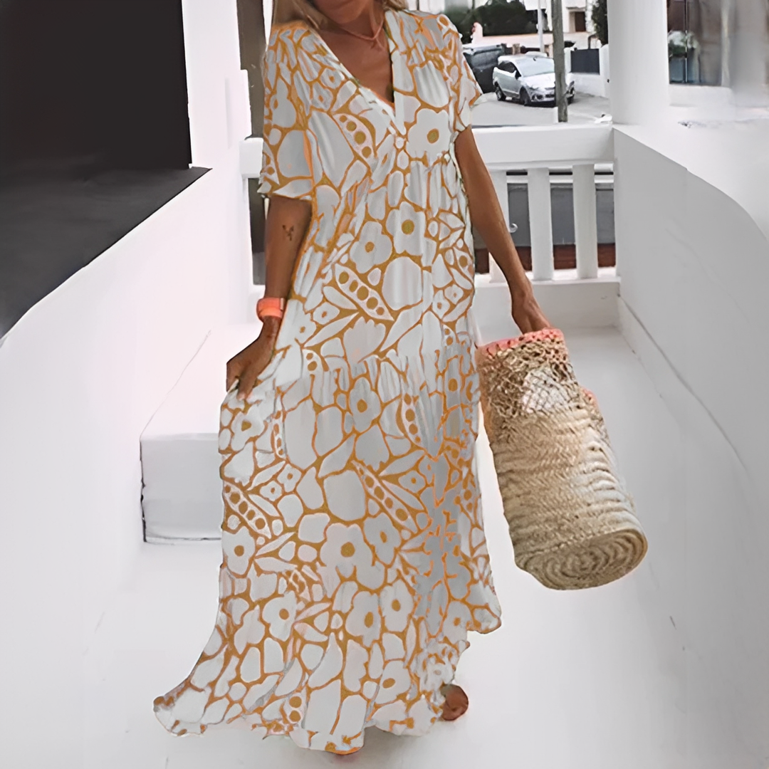 Damen Sommerkleid V-Ausschnitt Allover-Muster Leicht