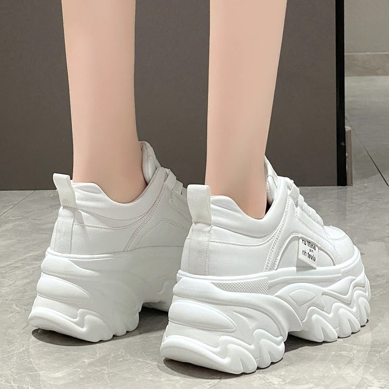 Eveloria Damen Plateau Sneaker Bequem Klobig Schwarz - Eveloria