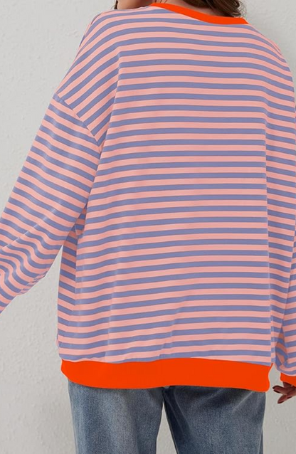 Eveloria Damen Übergroßer Pullover Gestreift Gemütlich