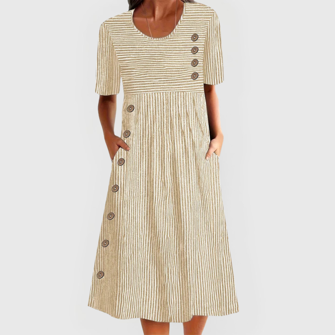 Damen Midikleid A-Linie Baumwolle Streifen
