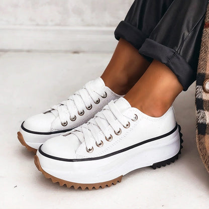 Damen Plateau Sneaker Hohe Sohle Schnürverschluss