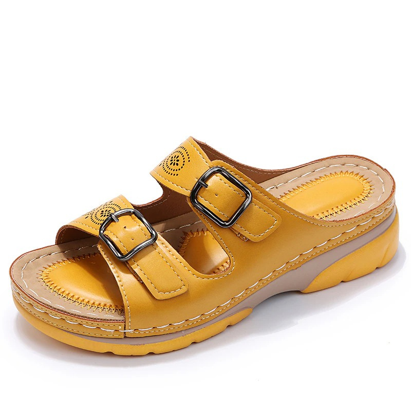 Damen Keilsandalen Leder Mit Verstellbaren Schnallen