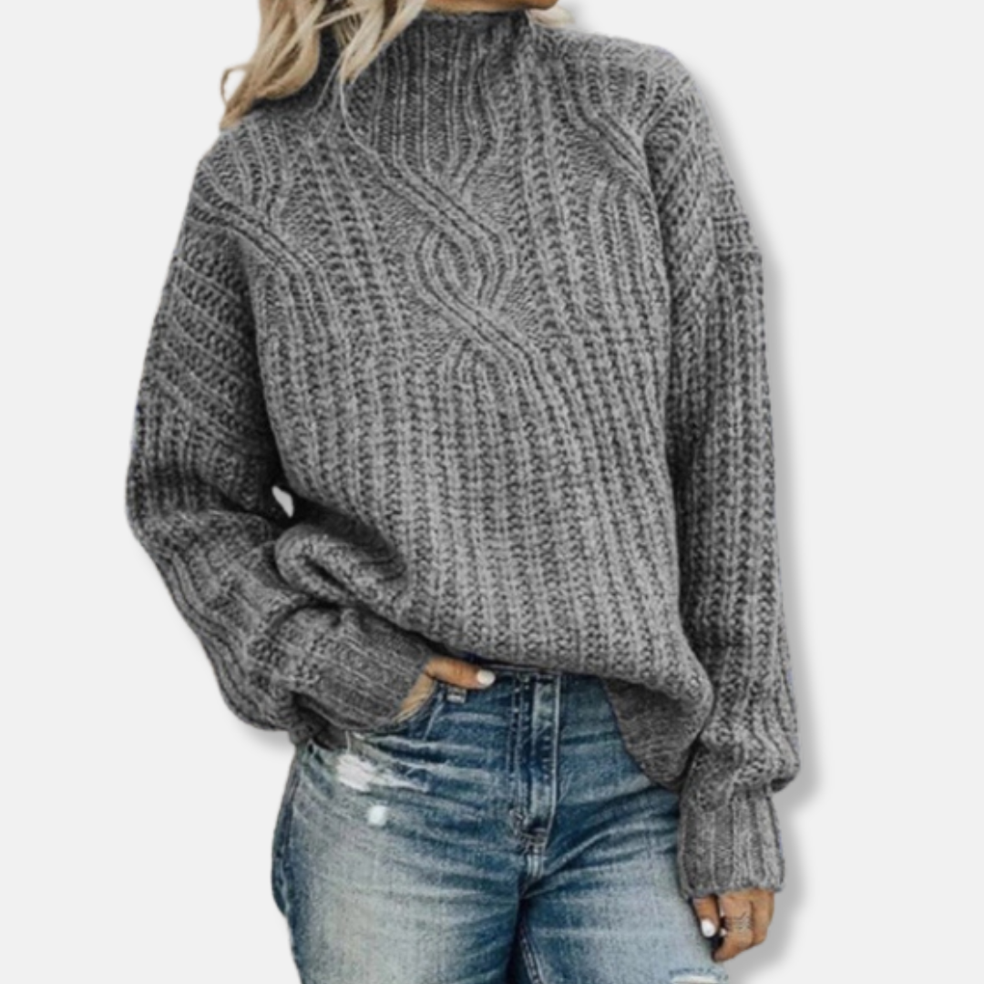 Eveloria Damen Pullover Sweatshirt Wolle Kabelstrick Hoher Kragen