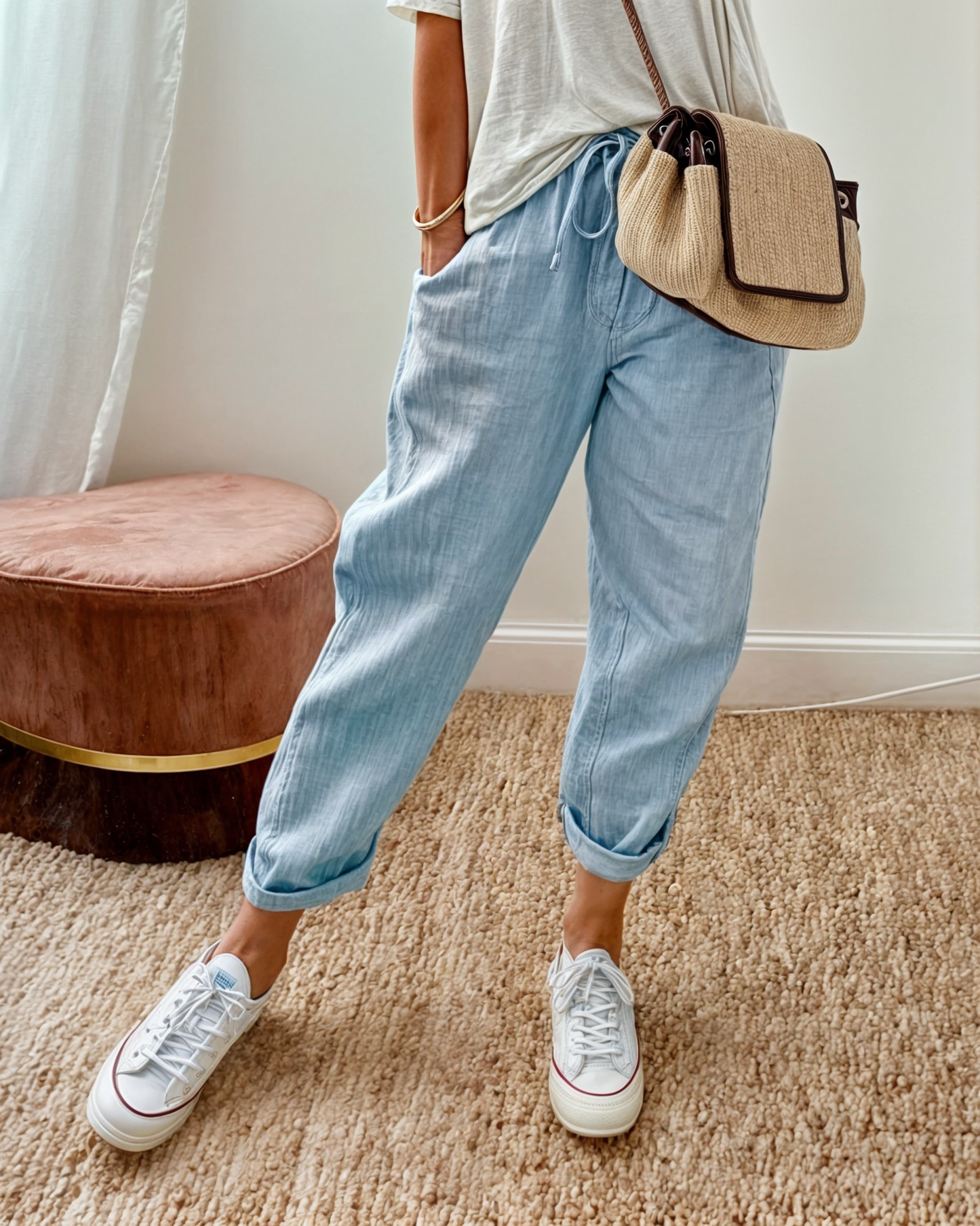 Damen Sommerhose Kordelzug Leicht mit Taschen