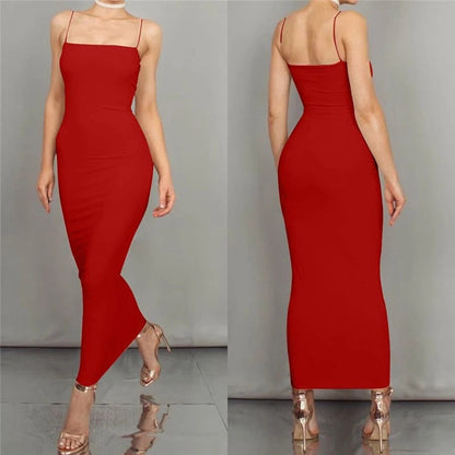 Eveloria Damen Bodycon Kleid Spaghettiträger Midi Länge Elegant