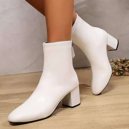 Damen Stiefeletten Spitze Zehenpartie Klobiger Absatz - Eveloria