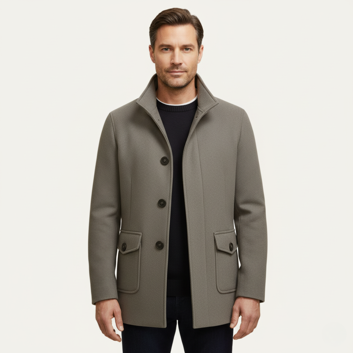 Herren Wollmantel Elegantes Design Schwarz - Eveloria