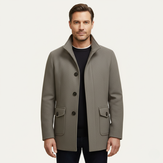 Herren Wollmantel Elegantes Design Schwarz - Eveloria