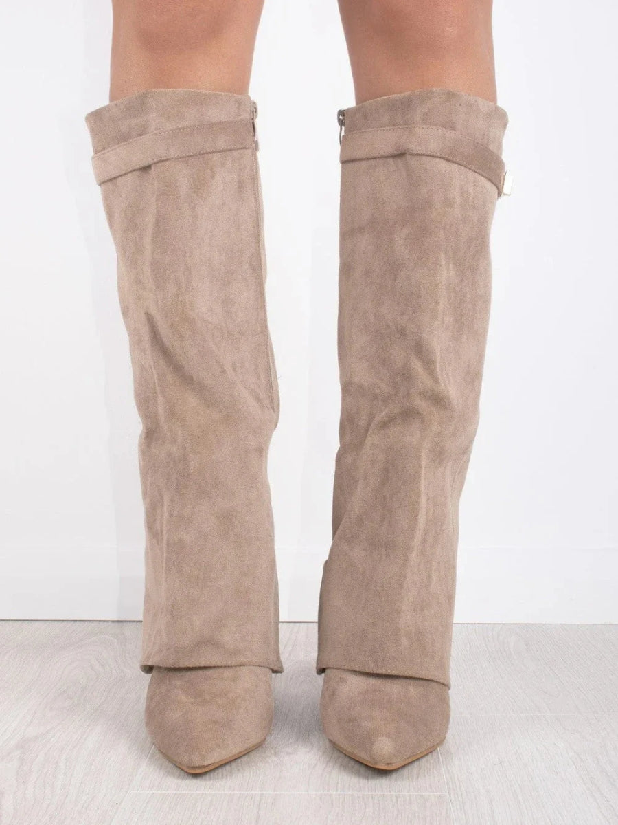 Damen Kniehohe Stiefel Weiter Schaft Stabiler Blockabsatz