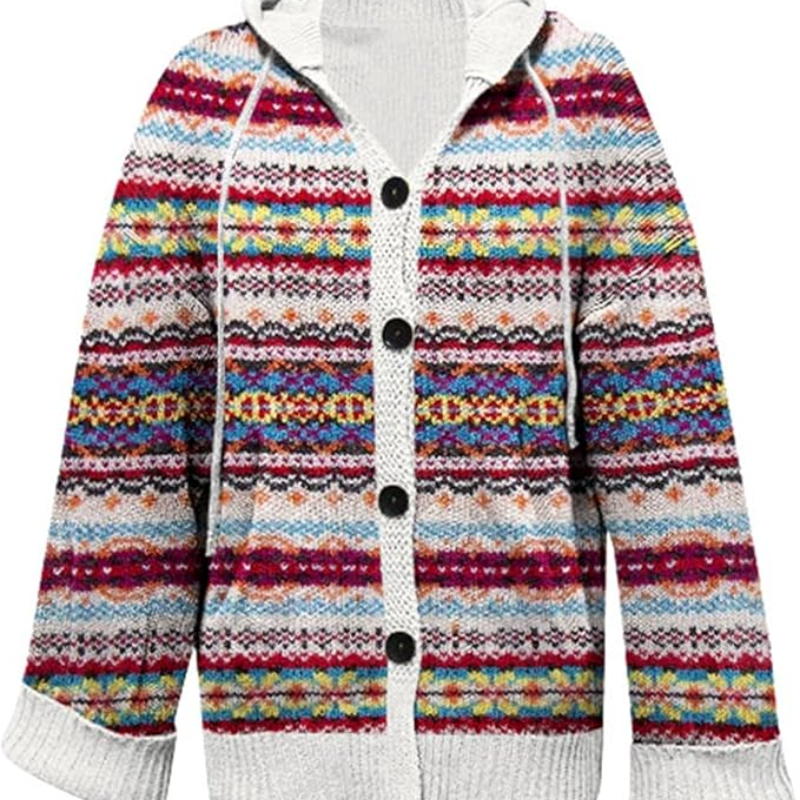 Damen Cardigan Lang Mit Kapuze Knöpfe - Eveloria