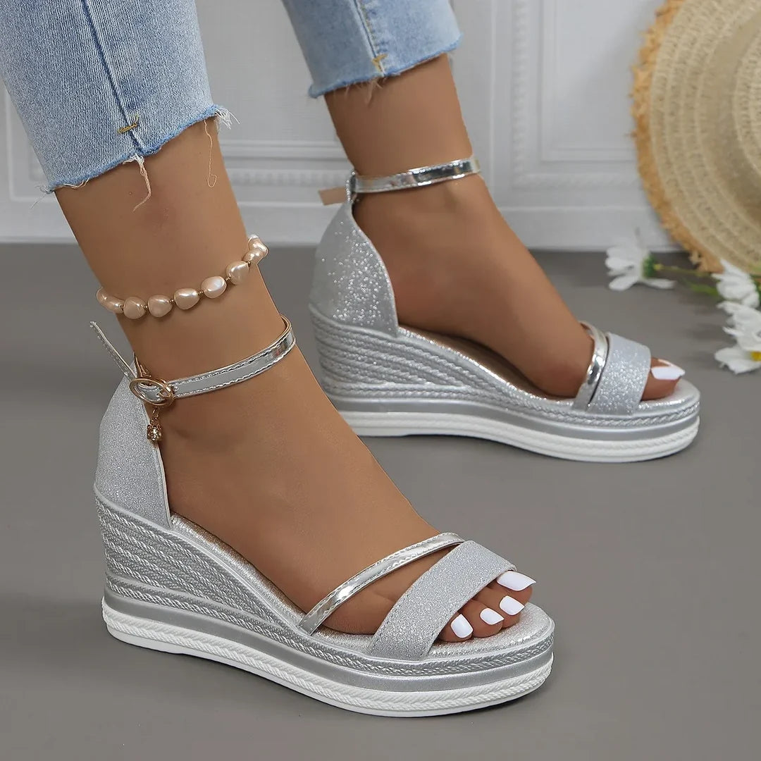 Damen Keilabsatz Sandalen Plattform Riemen
