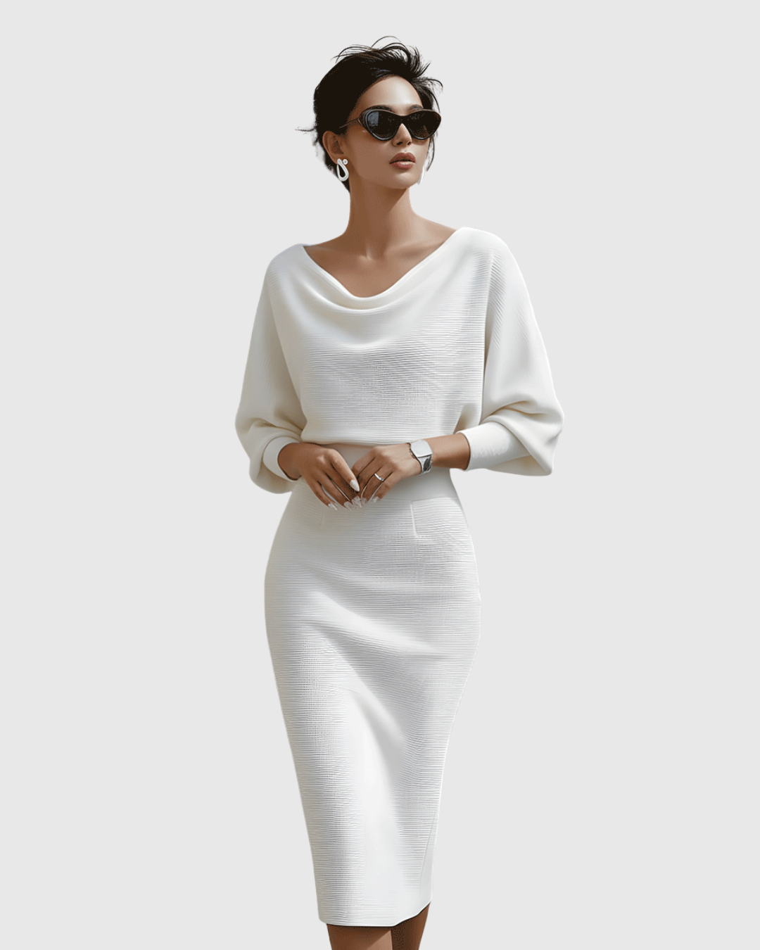 Damen Midikleid Elegantes Drapierkleid Fließend
