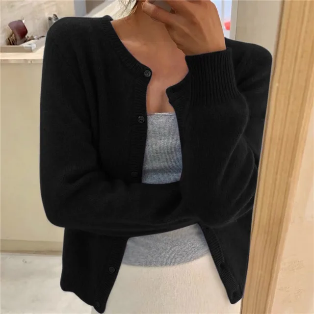 Damen Strickjacke Rundhalsausschnitt Länge Mit langen Ärmeln