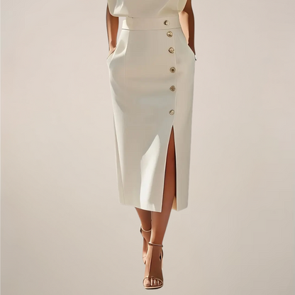 Damen Ärmelloses Midi-Kleid Sommerkleid Knopfleiste