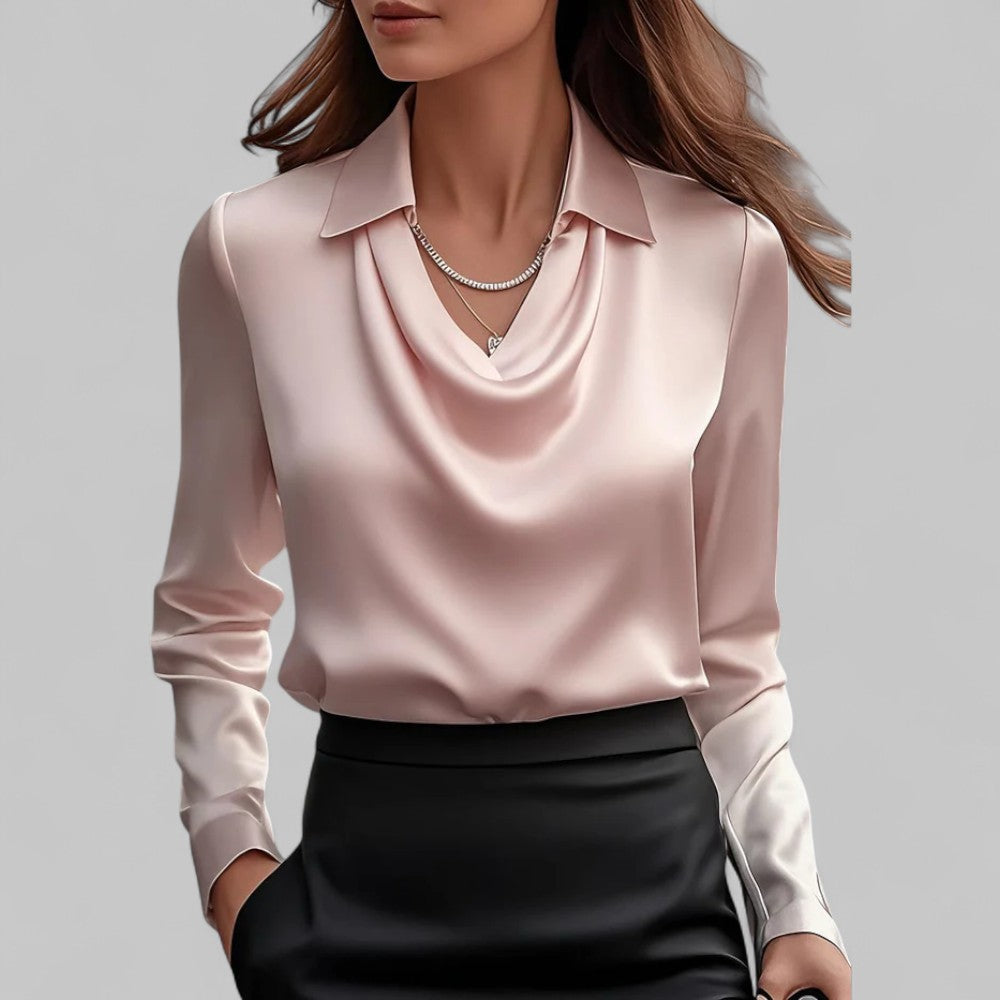Elegante Damen Satinbluse Wasserfallausschnitt
