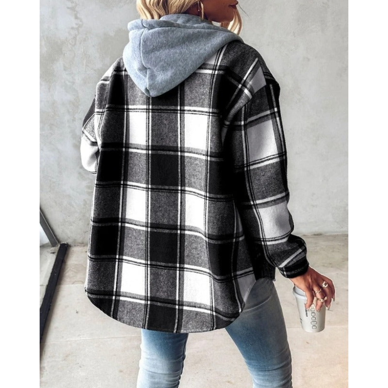 Eveloria Damen Hoodie Kariert Mit Knopfverschluss - Eveloria