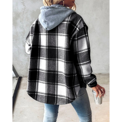 Eveloria Damen Hoodie Kariert Mit Knopfverschluss - Eveloria