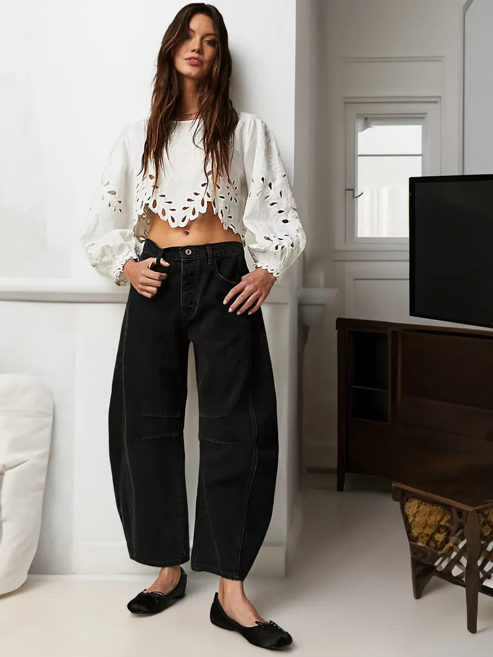 Damen Weite Jeans mit Nahtdetails
