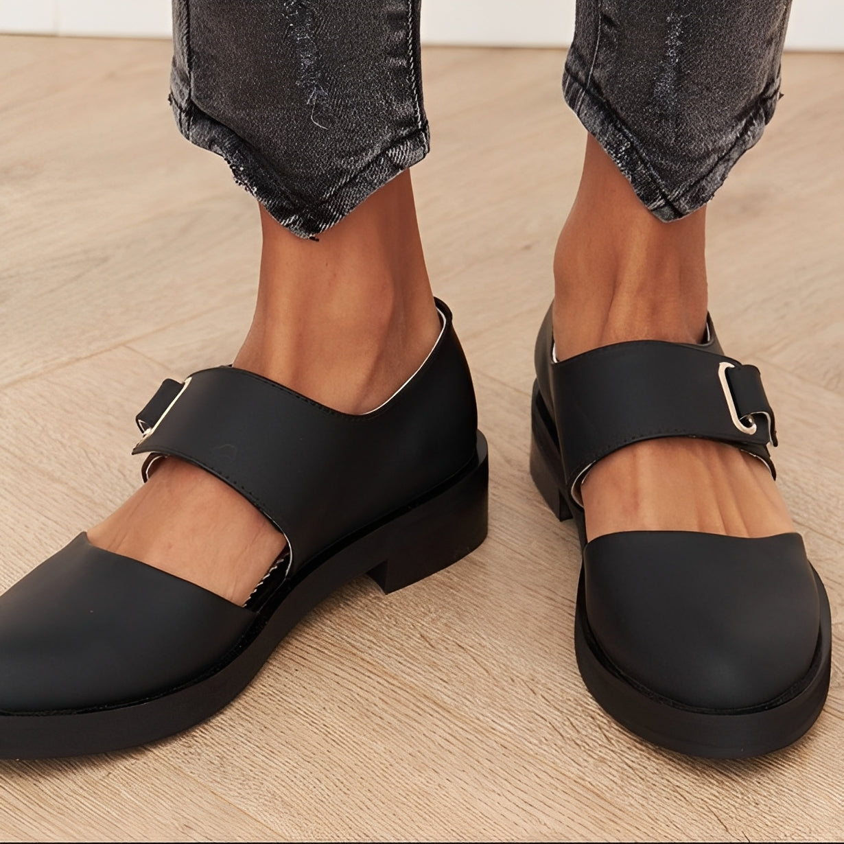 Damen Mary Jane Schuhe Schnalle Flacher Absatz
